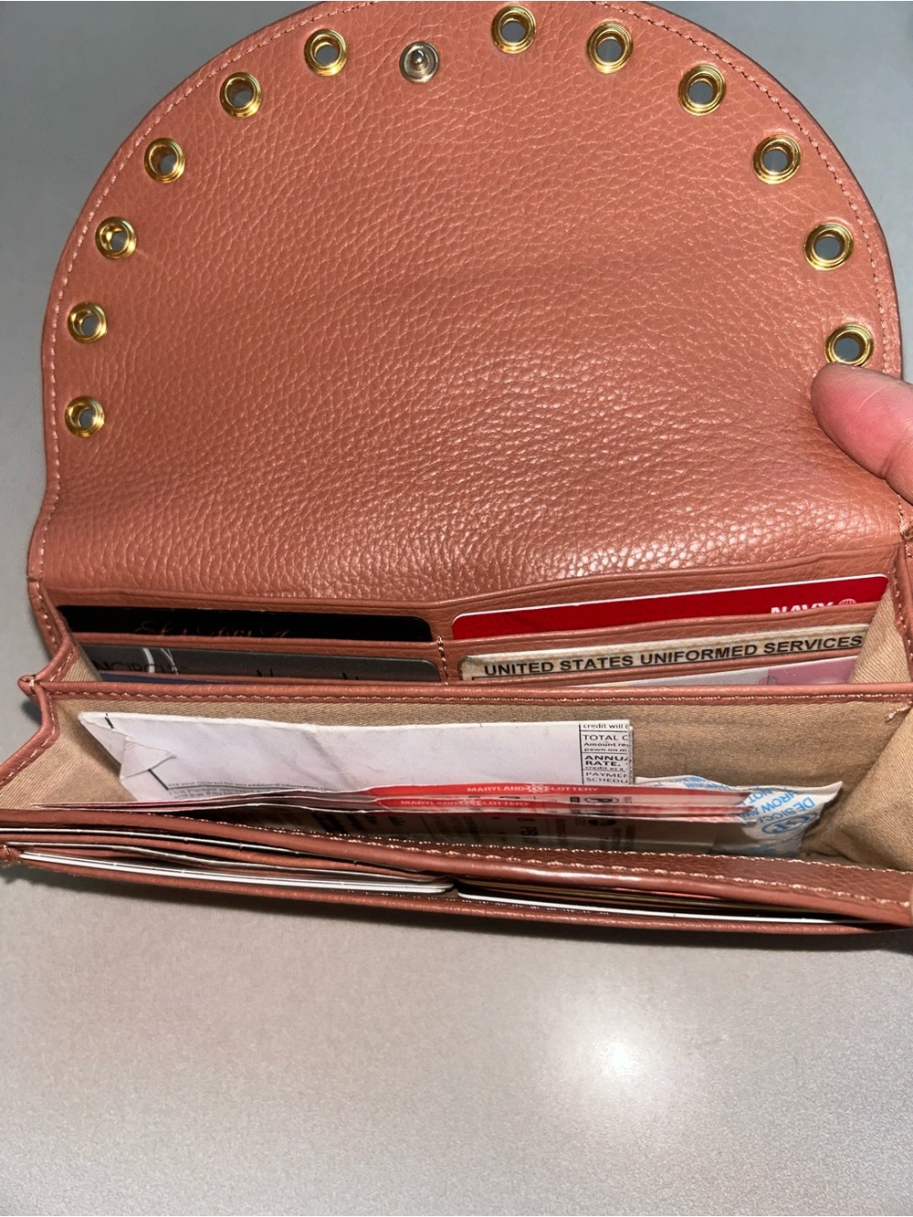 See By Chloe Rose-Tan Pebbled Leather Grommet Clutch with Gold Hardware - Picture 4 of 7